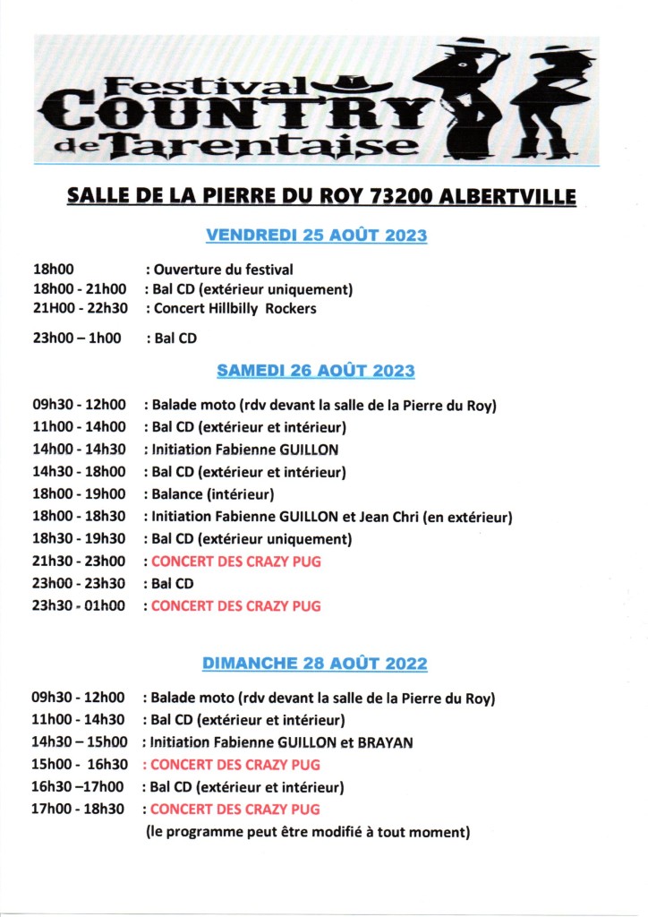 PROGRAMME FESTIVAL COUNTRY DE TARENTAISE ALBERTVILLE 2023