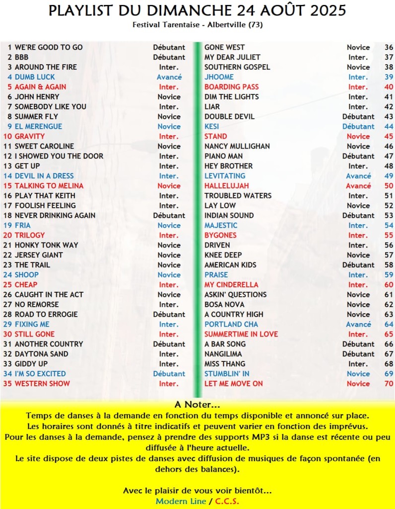 playlist du dimanche 24 aout 2025