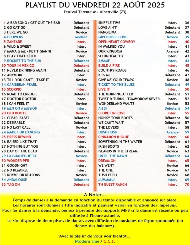 playlist du vendredi 22 aout 2025